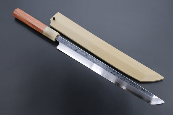 Fu-Rin-Ka-Zan Sakimaru Takohiki FSO-13KW(White color Ferrule) Fu-Rin-Ka-Zan Limited, FSO-13K Blue Steel No.1 Suminagashi Sakimaru Takohiki 270mm (10.6 inch, Quince Wood Handle)
