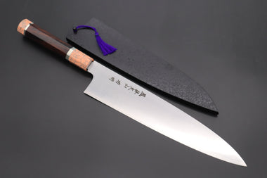 Fu-Rin-Ka-Zan Wa Gyuto FR2YP-3 Wa Gyuto 270mm(10.6inch) Fu-Rin-Ka-Zan YUTAKA 豊佳 Series R-2 Edition FR2YP-3 Wa Gyuto 270mm (10.6 Inch, Octagonal Desert Ironwood Handle with a Soft Pink Color Turquoise Composite Stone Ferrule & Butt with Nickel Silver Spacers)