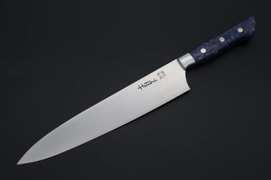 Hattori Gyuto Hattori Forums Custom Limited Edition FH Solid VG-10 Series FH-7SPBLUE Gyuto 240mm (9.4 Inch, Blue Color Stabilized Box Elder Wood Handle)