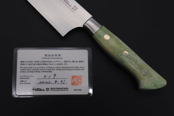 Hattori Gyuto Hattori 傘 SAN-GECKO Limited Edition GECKO-6B-4 Gyuto 210mm (8.2 Inch, Emerald Green Camel Bone Handle)