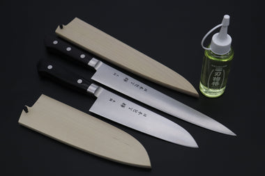 Kagayaki Santoku ES (Extra Sharpness) / Right Handed "Very Carbon Steel Lover 2Pcs Knife Set Part 2" JCK Original Kagayaki CarboNext Series KC-3ES Santoku 180mm & KC-8ES Sujihiki 240mm (Each knife comes with Wooden Saya. with Tsubaki Oil)