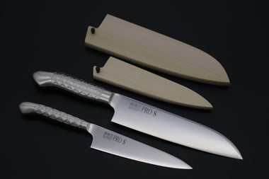 Kanetsugu Santoku Kanetsugu "Katana Sharpness Set" 2Pcs Knife Set From Pro S Series "PS-01 Petty 120mm (4.7') and PS-03 Santoku 170mm (6.6 inch)" (with Magnolia Wooden Sayas)
