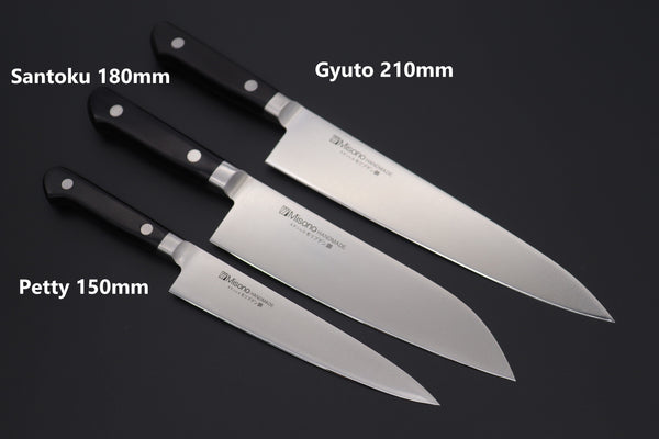 Misono Gyuto C. Petty150mm Santoku180mm Gyuto210mm / Right Handed JCK Special Set "First Japanese Knife Set Type I" Misono