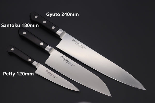 Misono Gyuto B. Petty120mm Santoku180mm Gyuto240mm / Right Handed JCK Special Set "First Japanese Knife Set Type I" Misono
