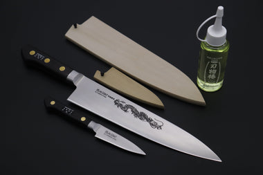 Misono Paring Misono Final Discount !! "Carbon Steel Lover 2Pcs Set" Sweden Steel Series No.134 Paring 80mm (3.1 inch) and No.113 Gyuto 240mm (9.4 Inch) (comes with Magnolia Wooden Sayas + Tsubaki Oil)