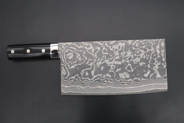Takeshi Saji Chinese Cleaver Takeshi Saji R-2 Custom Damascus Chinese Cleaver (Black Linen Micarta Handle)