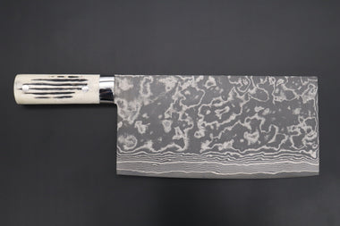 Takeshi Saji Chinese Cleaver Takeshi Saji R-2 Custom Damascus Chinese Cleaver (Stag Bone Handle)
