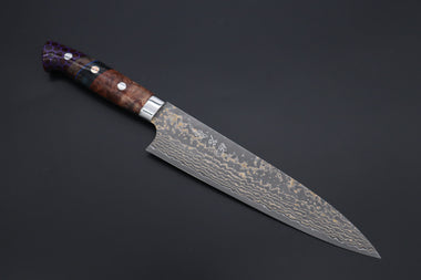 Takeshi Saji Gyuto Takeshi Saji SUMMIT ― Limited Edition Custom Series SMT-1159 VG-10W Multi-Colored Golden-Rainbow Damascus Gyuto 210mm (8.2 Inch)
