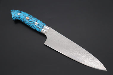 Takeshi Saji Gyuto Takeshi Saji SUMMIT ― Limited Edition Custom Series Summer Edition SMT-1009 R-2 Custom Damascus Gyuto 155mm (6.1 Inch, Ocean Blue Turquoise Handle)