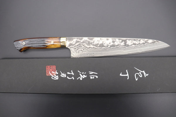 Takeshi Saji Gyuto Takeshi Saji VG-10 Custom Damascus Wild Series Gyuto (180mm to 270mm, 4 sizes, Stag Bone Handle)