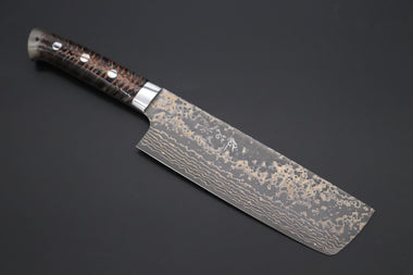 Takeshi Saji Nakiri Takeshi Saji SUMMIT ― Limited Edition Custom Series SMT-1054 VG-10W Multi-Colored Golden-Rainbow Damascus Nakiri 165mm (6.4 Inch)