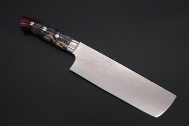 Takeshi Saji Nakiri Takeshi Saji SUMMIT ― Limited Edition Custom Series SMT-1124 VG-10W磨 Multi-Colored Golden-Rainbow Damascus Nakiri 165mm (6.4 Inch)