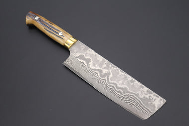 Takeshi Saji Nakiri ST-2N Nakiri 165mm (6.4 inch) / Stag Bone Handle Takeshi Saji VG-10 Custom Damascus Wild Series Nakiri 165mm (6.4 inch, Stag Bone Handle)