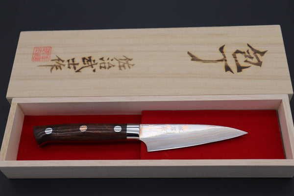 Takeshi Saji Paring Master Saji Rainbow Damascus Series Paring 90mm (3.5 inch, Ironwood Handle)