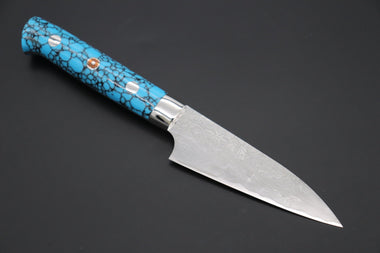 Takeshi Saji Paring Takeshi Saji SUMMIT ― Limited Edition Custom Series Summer Edition SMT-1007 R-2 Custom Damascus Paring 95mm (3.7 Inch, Ocean Blue Turquoise Handle)