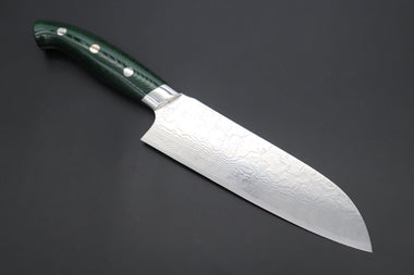 Takeshi Saji Santoku SNRD-5G Santoku 175mm Takeshi Saji R-2 Custom Diamond Damascus Wild Series New Design SNRD-5G Santoku175mm (6.8 inch, Green Linen Micarta Handle)