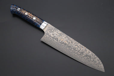 Takeshi Saji Santoku Takeshi Saji SUMMIT ― Limited Edition Custom Series SMT-1042 VG-10W Multi-Colored Golden-Rainbow Damascus Santoku 180mm (7 Inch)