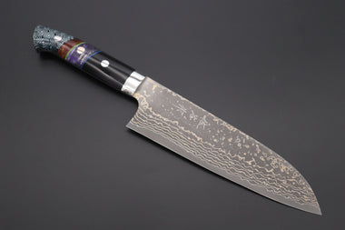Takeshi Saji Santoku Takeshi Saji SUMMIT ― Limited Edition Custom Series SMT-946 VG-10W Multi-Colored Golden-Rainbow Damascus Santoku 175mm (6.8 Inch)