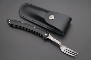 Takeshi Saji Steak Knife Takeshi Saji R-2 Damascus Folding Fork (Black G-10 Handle, TS-130B)