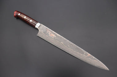 Takeshi Saji Sujihiki Takeshi Saji SUMMIT ― Limited Edition Custom Series SMT-921 VG-10W Multi-Colored Golden-Rainbow Damascus Sujihiki 270mm (10.6 Inch)