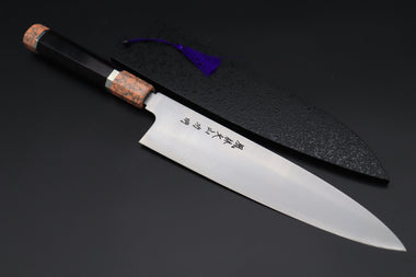 Fu-Rin-Ka-Zan Wa Gyuto FZYP-23 Wa Gyuto 240mm (9.4 inch) Fu-Rin-Ka-Zan YUTAKA 豊佳 Series ZDP-189 Edition FZYP-23 Wa Gyuto 240mm (9.4 Inch, Octagon Shaped Ebonywood Handle with Soft Pink Turquoise Composite Stone Ferrule & Butt)