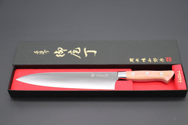Hattori Gyuto Hattori 傘 SAN-GECKO Limited Edition GECKO-6A-7 Gyuto 210mm (8.2 Inch, Sunny Orange Camel Bone Handle)