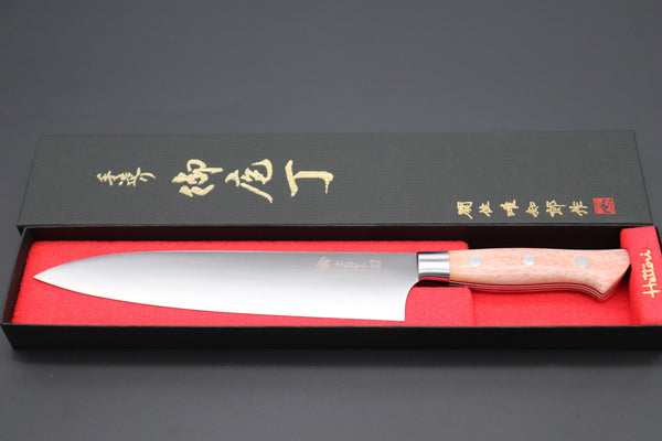 Hattori Gyuto Hattori 傘 SAN-GECKO Limited Edition GECKO-6A-9 Gyuto 210mm (8.2 Inch, Sunny Orange Camel Bone Handle)