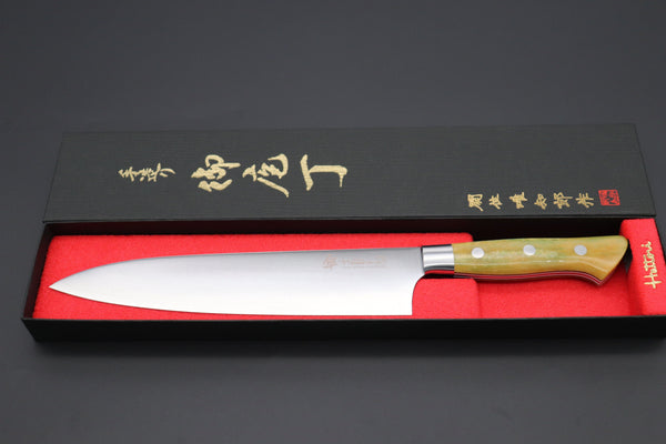 Hattori Gyuto Hattori 傘 SAN-GECKO Limited Edition GECKO-6C-6 Gyuto 210mm (8.2 Inch, Mellow Yellow Camel Bone Handle)