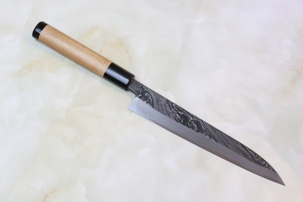 Tsukasa Hinoura Custom Knife "Unryu-Mon" TH-11 Wa Petty 195mm (7.6 Inch, Enjyu Wood Handle with Water Buffalo Horn Ferrule & Butt)