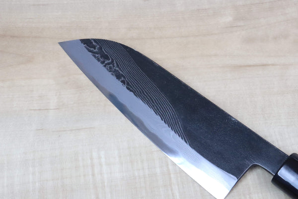 Tsukasa Hinoura Custom Knife "Tobi-Mon" Wa Santoku 170mm (6.6 inch, TH-6, Enjyu Wood Handle with Water Buffalo Horn Ferrule & Butt) - JapaneseChefsKnife.Com