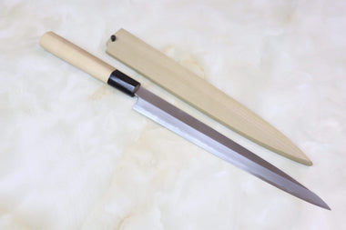 Mizuno Tanrenjo Fuguhiki AHDSO-2 Fuguhiki 240mm(9.4 inch) / D Shaped Magnolia Wooden Handle / Mirror Polished For Both Sides of Blade Mizuno Tanrenjo Akitada Ao Hagane DX Series Blue Steel No.1 Special Order Made AHDSO-2 Fuguhiki 240mm (9.4 Inch, Mirror Polished Blade)