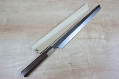 Mizuno Tanrenjo Akitada Honyaki DX Series Sakimaru Takohiki 300mm (11.8inch, Octagon Shaped Ebonywooden Handle) - JapaneseChefsKnife.Com