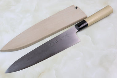 Mizuno Tanrenjo Akitada Ao Hagane DX Blue Steel No.1 Suminagashi Wa Gyuto (240mm and 270mm, 2 Sizes) - JapaneseChefsKnife.Com