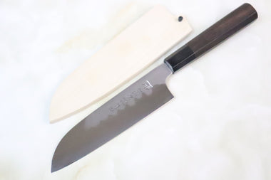 Mizuno Tanrenjo Wa Santoku Mizuno Tanrenjo Akitada Honyaki DX Series Blue Steel No.2 Wa Santoku (165mm or 180mm, Octagon Shaped Ebonywood Handle)