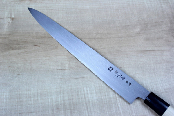 Mizuno Tanrenjo Akitada Hontanren Series Blue Steel No.2 Clad Wa Sujihiki (270mm and 300mm) - JapaneseChefsKnife.Com