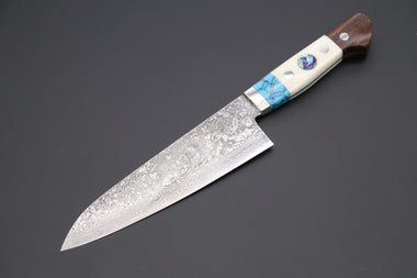 Mr. Itou Gyuto Mr. Itou “Luna Series” R-2 Custom Damascus Gyuto 185mm (7.2 inch) "Custom Combination Handle (Turquoise, White Color Camel Bone, Ironwood.)" (IT-130)