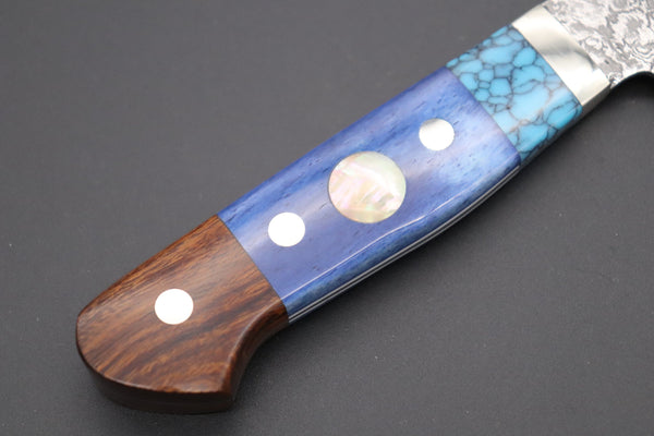 Mr. Itou Santoku Mr. Itou “Luna Series” R-2 Custom Damascus Santoku 170mm (6.6 inch, "Custom Combination Handle(Turquoise Gem-Composite Stone/Blue Color Camel Bone/Ironwood)" (IT-162)