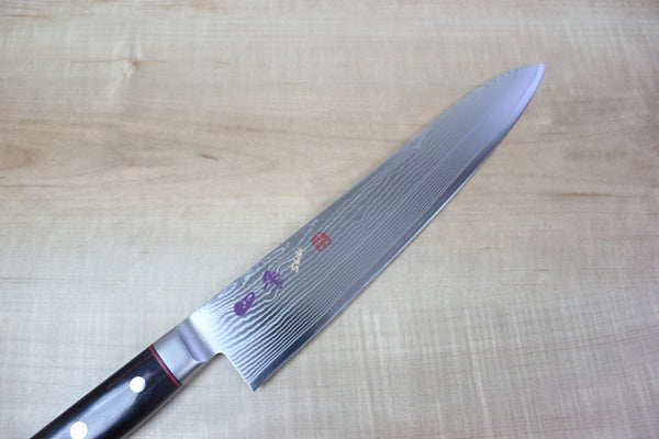 Limited Edition, SHIKI 守護神 Guardian Series "Calm Wave Damascus Version" SKBRI-6L Gyuto 240mm (9.4 inch, Black Pakka Wood Handle with Red-Stripes) - JapaneseChefsKnife.Com