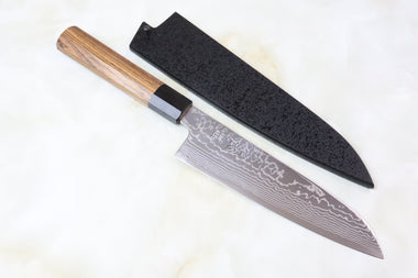 Sukenari ZDP-189 Nickel Damascus SZDP189-SB Wa Santoku 190mm (7.4 inch, Octagon Shaped Bocote Wooden Handle)