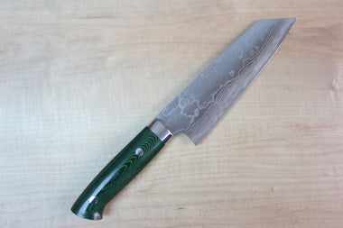 Takeshi Saji VG-10 Custom Damascus Wild Series Bunka 175mm (6.8 inch, Green Linen Micarta Handle) - JapaneseChefsKnife.Com