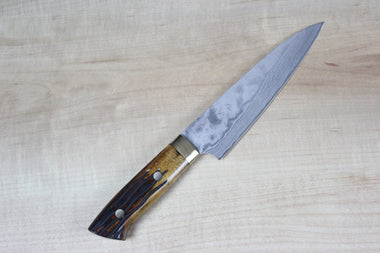 Takeshi Saji VG-10 Custom Damascus Wild Series Gyuto (135mm and 150mm, Stag Bone Handle) - JapaneseChefsKnife.Com