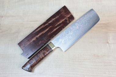 Master Saji Rainbow Damascus Sakura Series Nakiri 160mm (6.2 inch) - JapaneseChefsKnife.Com