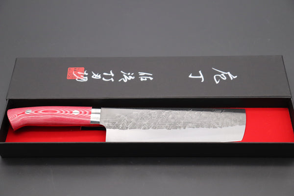 Takeshi Saji Nakiri Takeshi Saji SRS-13 Custom Series Nakiri 165mm (6.4 inch, Red & White Linen Micarta Handle)