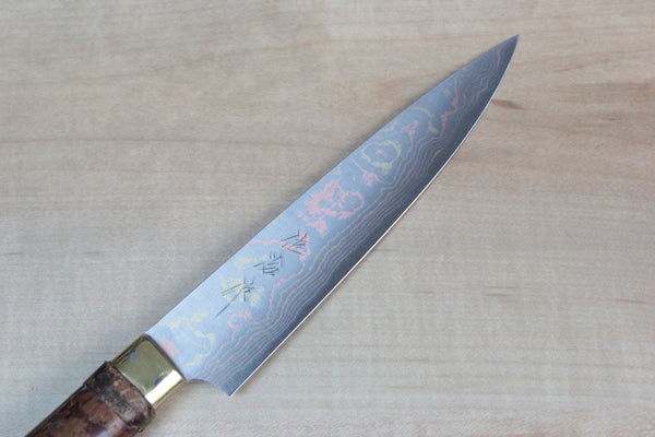 Master Saji Rainbow Damascus Sakura Series Petty 135mm (5.3 inch) - JapaneseChefsKnife.Com