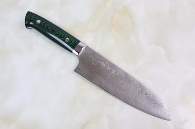Takeshi Saji Santoku STG-4 Santoku 180mm (7 inch) / Green Linen Micarta Handle Takeshi Saji VG-10 Custom Damascus Wild Series Santoku 180mm (7 inch, Green Linen Micarta Handle)