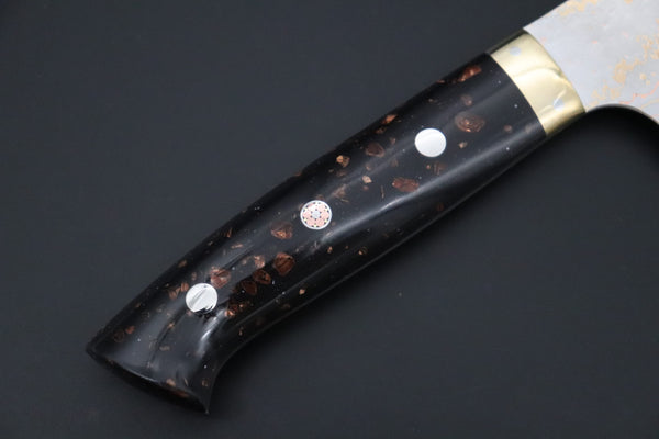 Takeshi Saji VG-10W Rainbow Damascus Series TS-8 Gyuto 240mm (9.4 Inch, Black and Copper Texture Dupont Corian Handle)
