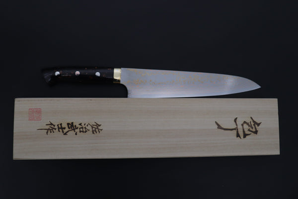 Takeshi Saji VG-10W Rainbow Damascus Series TS-8 Gyuto 240mm (9.4 Inch, Black and Copper Texture Dupont Corian Handle)