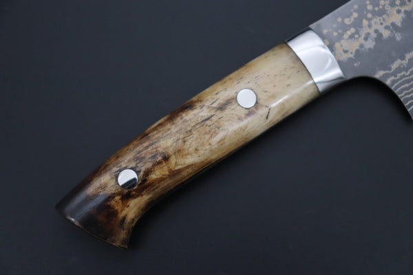 Takeshi Saji VG-10W Multi-Colored Golden-Rainbow Damascus Series TS-9 Nakiri 165mm (6.4 Inch, Smooth Bone Handle)