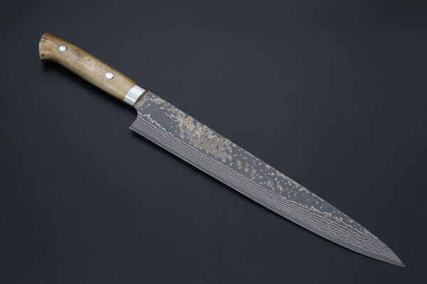 Takeshi Saji VG-10W Multi-Colored Golden-Rainbow Damascus Series TS-10 Sujihiki 270mm (10.6 Inch, Smooth Bone Handle)
