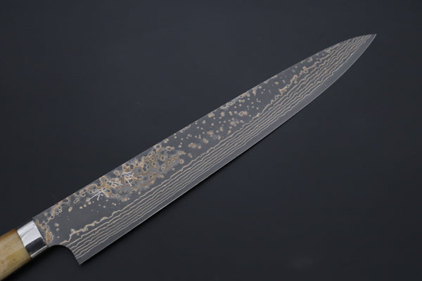 Takeshi Saji VG-10W Multi-Colored Golden-Rainbow Damascus Series TS-10 Sujihiki 270mm (10.6 Inch, Smooth Bone Handle)